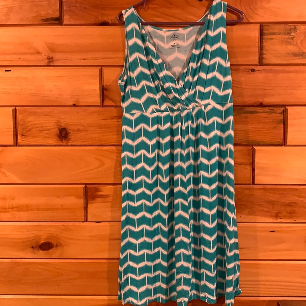 St. John’s Bay. Teal and white dress